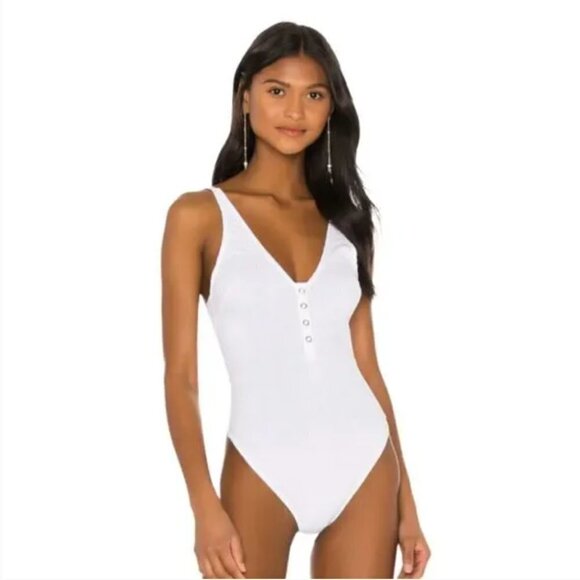NEW Free People Intimately FP Larissa Gray Bodysuit‎ White Henley Thong - Picture 1 of 10